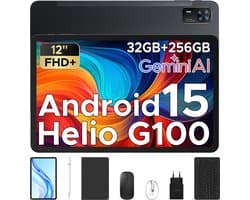Tablet met Doogee Tab E3 Toetsenbord+ Android 15 Batterij 8800 mAh 12 "FHD+ 90Hz 32 GB+ 256 GB, Helio G100 Octa-Core Sim Face ID,Zwart