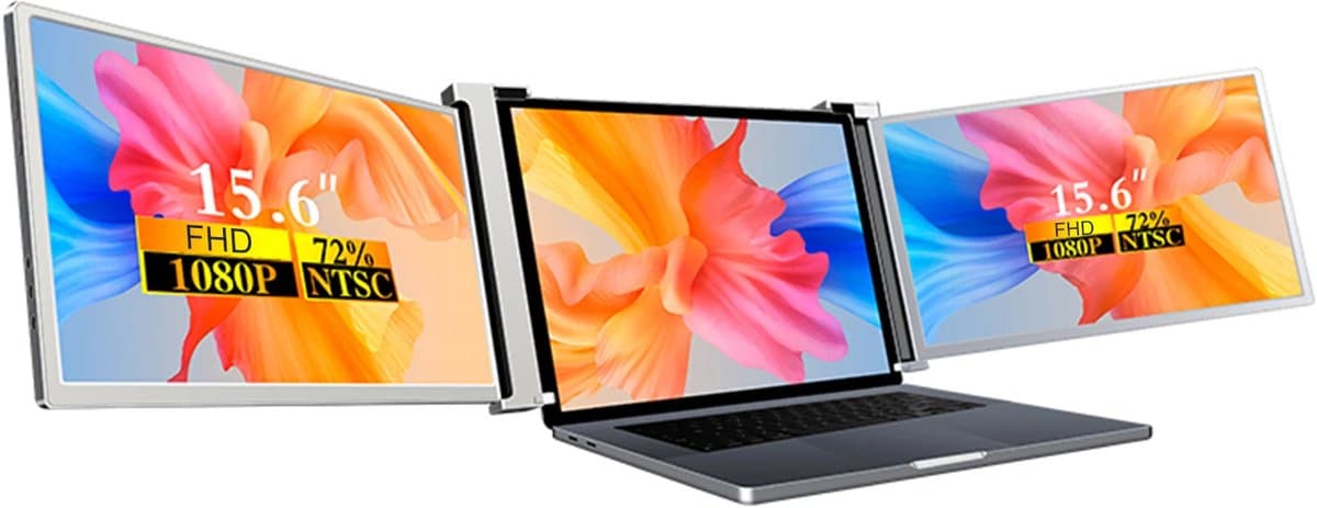 Fubzz Draagbare Monitor - 15 Inch Drievoudig Scherm - Laptopuitbreidingsscherm - 1920x1080 Resolutie - Eenvoudige Installatie - Zilver — afbeelding 1