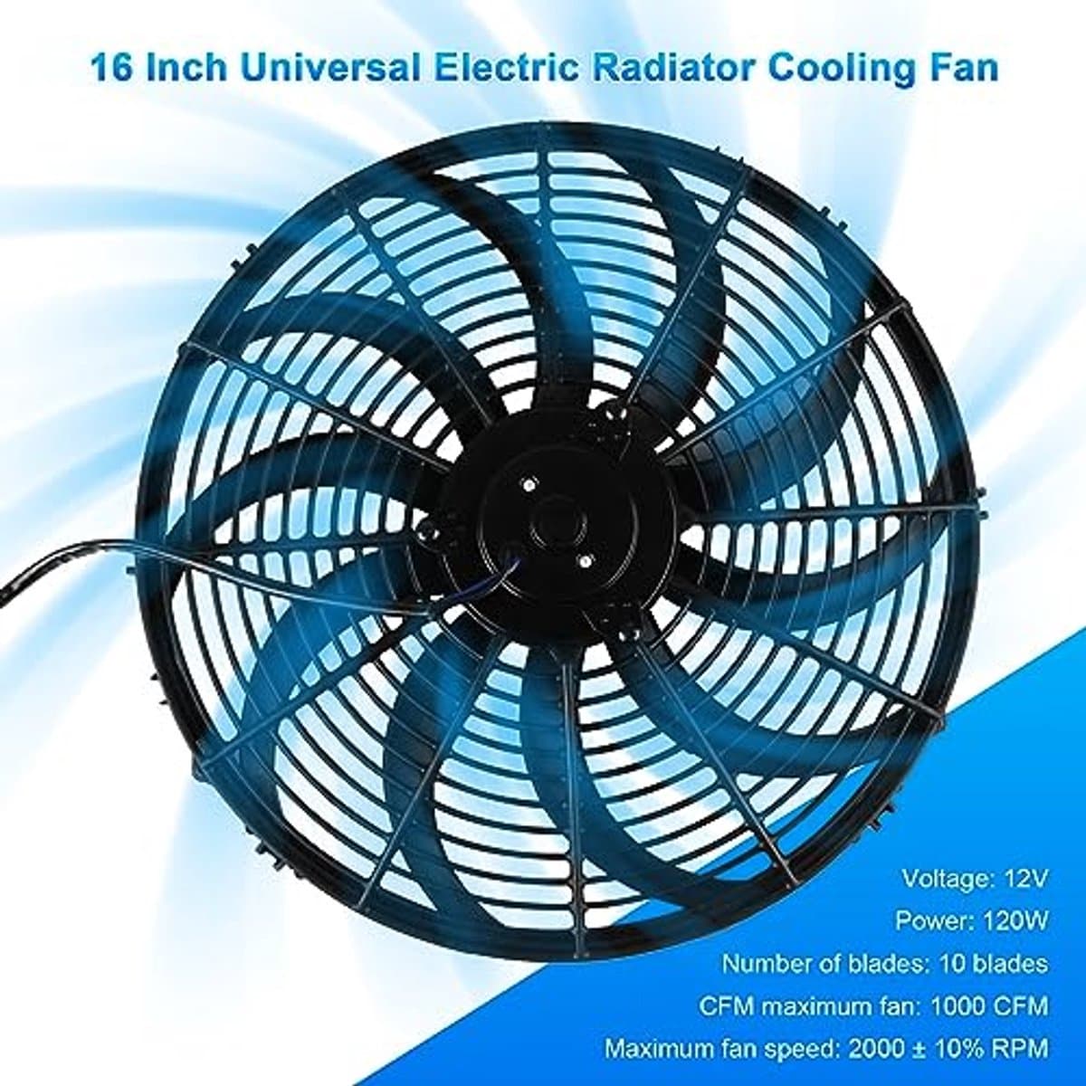 Universele autokoelventilator 16 inch 12V 120W met montageset voor auto en vrachtwagen — afbeelding 1