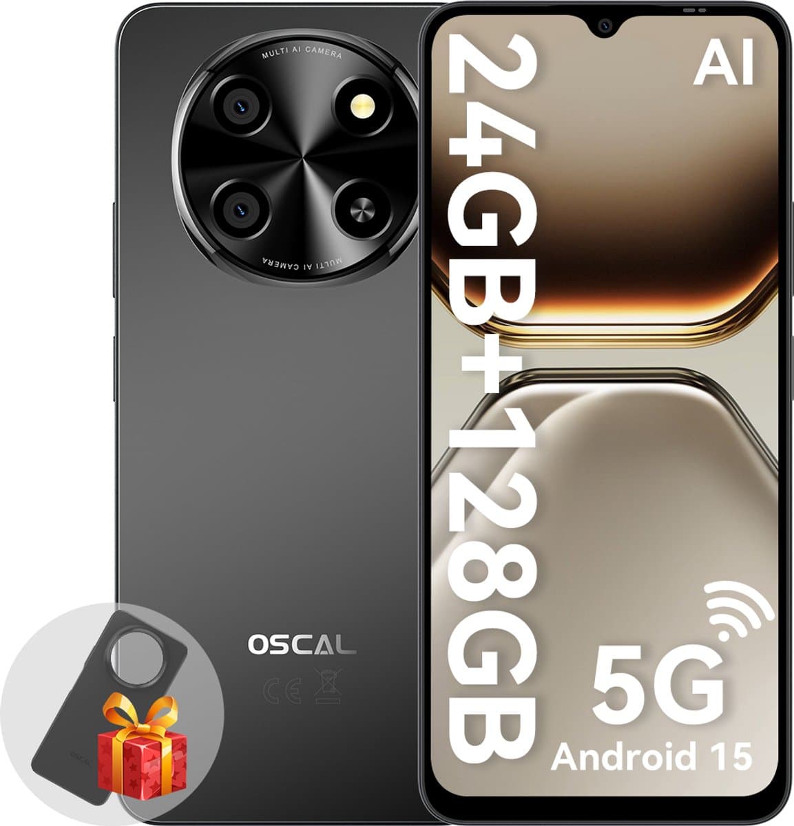 OSCAL TIGER 8 Smartphone - Gemini AI 2.0 - 24GB RAM - 128GB ROM - 6.88 Inch - 5000mAh - Android 15 Smartphone - 5G Dual SIM - GPS - NFC - Zwart — afbeelding 1