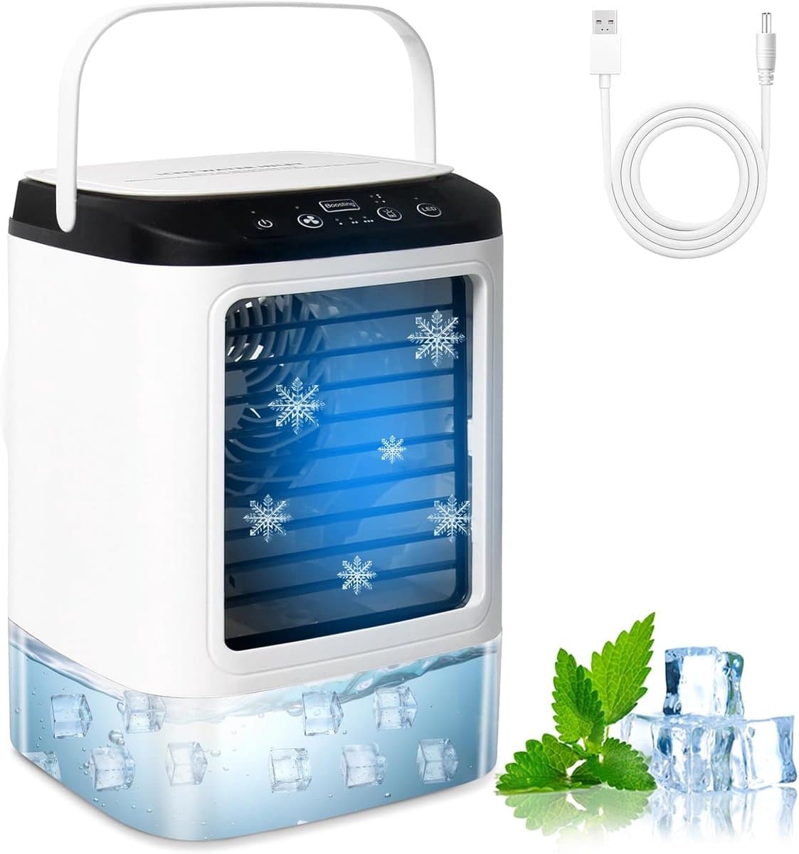 4 in 1 Mini Aircooler met Water - Mobiele Airco Zonder Afvoerslang – Tafelventilator - Mini Airco - Draagbare Airco - Mobiele Airco - 3 Snelheden en 2 Koelniveaus - 900 ml en 90 Graden Oscillatie - Stille Mobiele Airconditioner Voor Camping, Kantoor — afbeelding 1