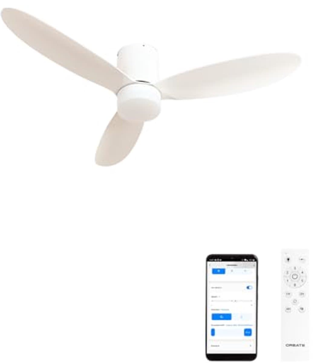 Plafondventilator met WiFi, afstandsbediening en LED-verlichting, Ø 132 cm, stil, 6 snelheden, programmeerbaar, voor zomer en winter — afbeelding 1