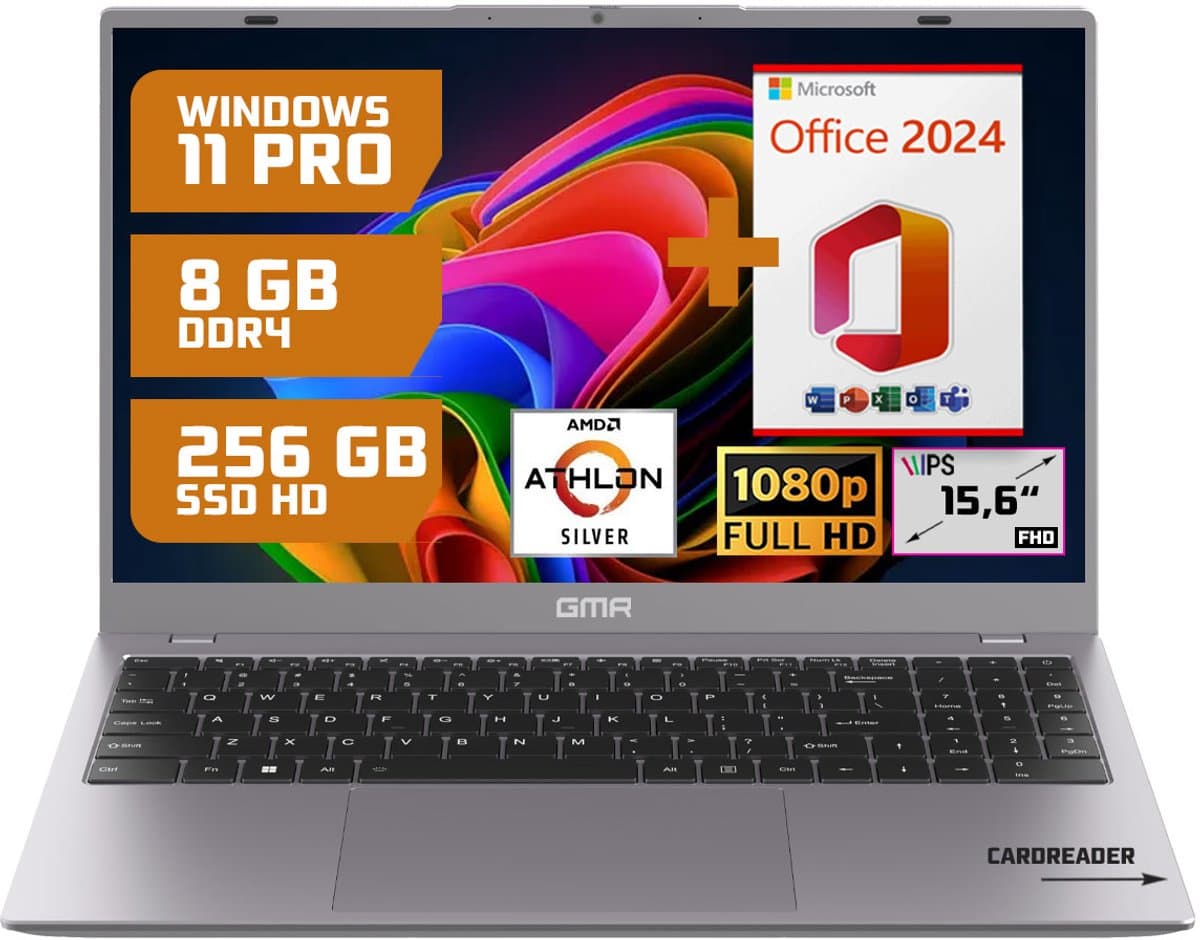 GMR Thuis, Office & Studie Laptop 15.6" FHD | 8GB / 256GB SSD | AMD Athlon Silver | Office 2024 + Windows 11 Pro — afbeelding 1