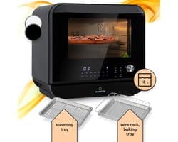 Klarstein 18 L Heteluchtfriteuse, Airfryer met Stoom- en Droogfunctie, Snelle XXL Heteluchtfriteuse, Timer, 10 Programma’s, Airfryer voor Heteluchtfrituren, 2450 W Heteluchtfriteuse zonder Vet