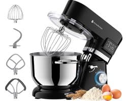 KitchenBrothers Keukenrobot - Keukenmachine - Touch Display en Timer - BPA-vrij - 6,2L - Keukenmixer - 1400W - Zwart