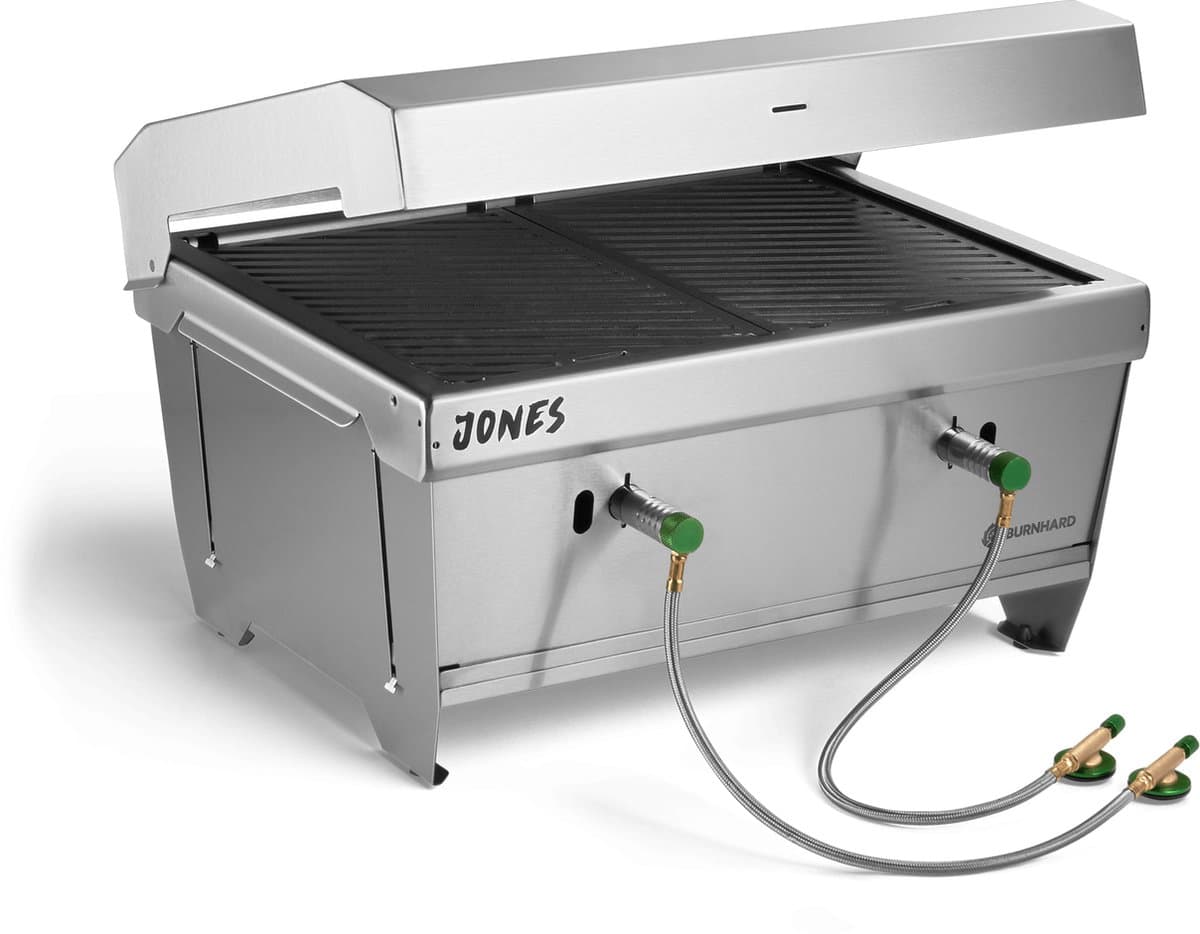 Burnhard Inklapbare 2-Branders Gasbarbecue, 6,4 kW - 500°C - RVS - Incl. tas en multitool - Jones met Deksel — afbeelding 1
