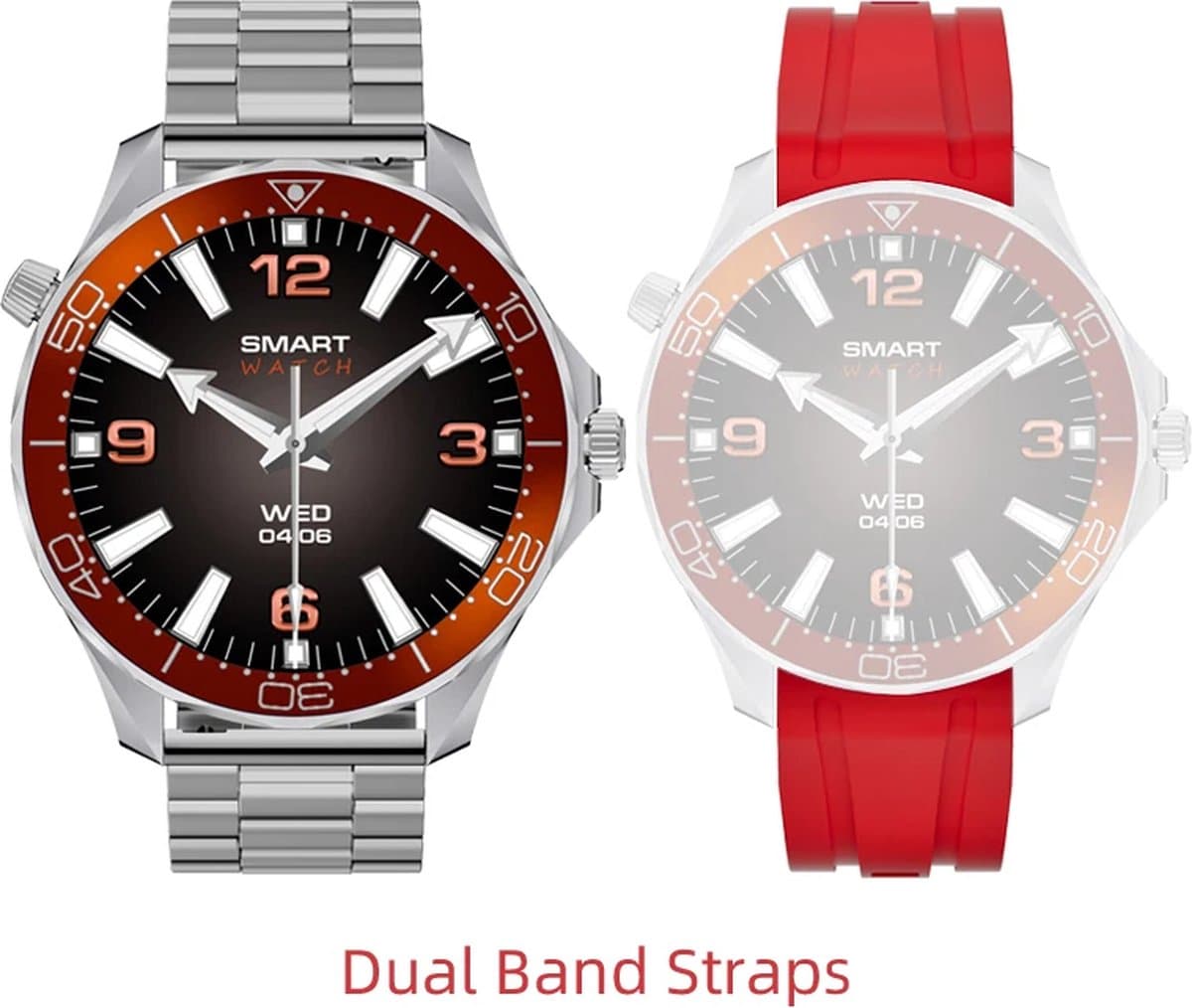Pro Care Excellent Quality® Smartwatch 1.52 inch Dames Heren - Smartwatches - Bellen - AI Talk - O2 - Bloeddrukmeter - Hartslag - Wireless Laden - Message - Multisport - Slaapmeter - Alu Zilveren Case - RVS Zilveren Band - Gratis TPU Band Oranje — afbeelding 1