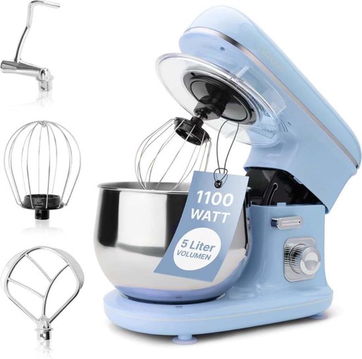Krachtige Keukenmixer Met Mengkom - Deegmachine - Keuken Robot - Transparante Spatdeksel - Handmixer - 1100 Watt - Snelheid Regelbaar Met Draaiknop — afbeelding 1
