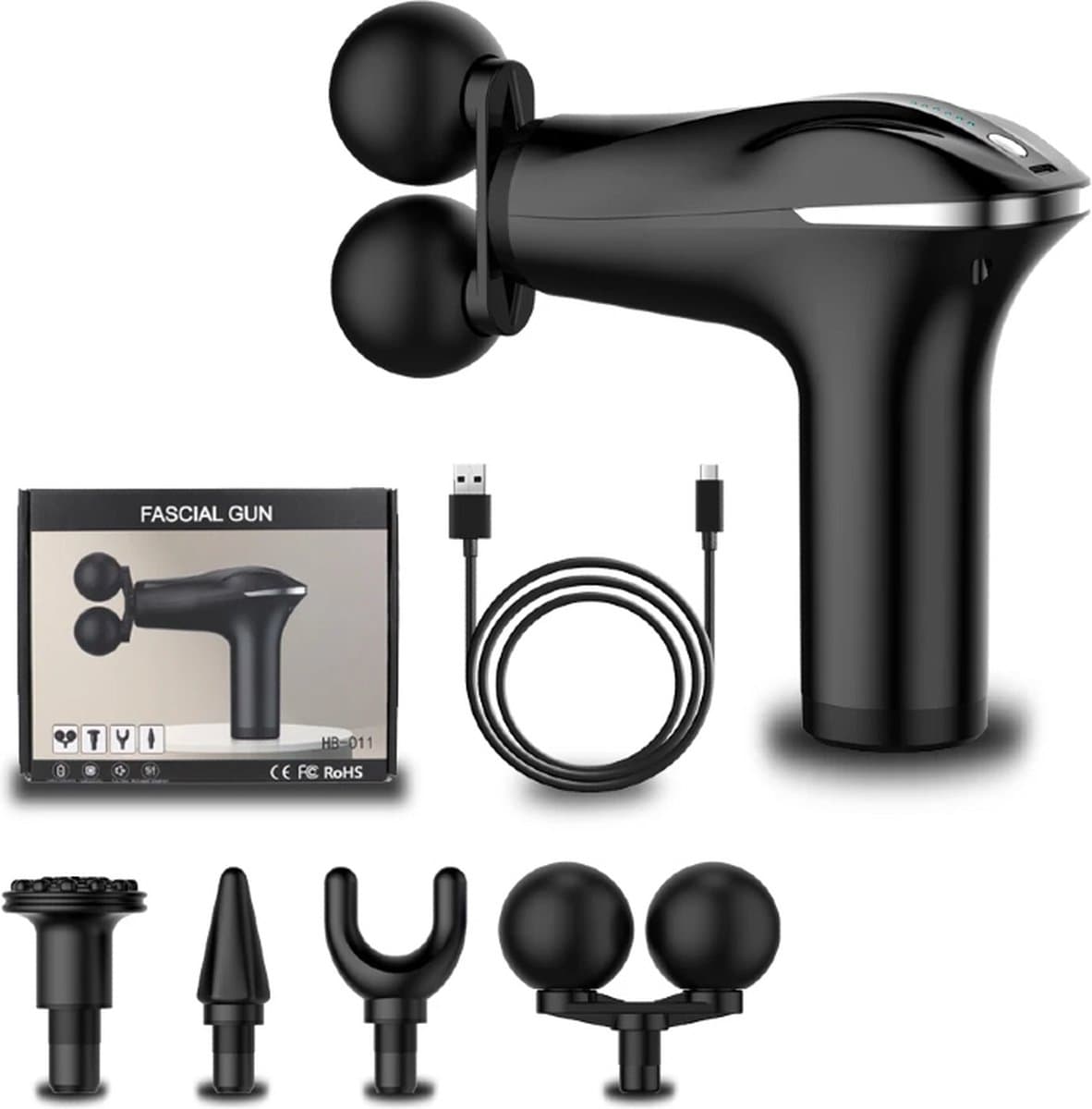 Elpatron.nl proffesionele Dubbele Massage Kop massagepistool massagegun-Massage Gun - Professioneel - Inclusief 4 Opzetstukken - Zwart - Massage Apparaat - Massage-gun - Massagegun — afbeelding 1