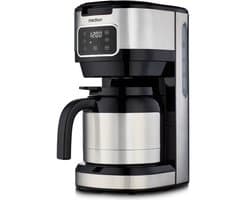 MEDION koffiezetapparaat met thermoskan en timer (filterapparaat, 10 kopjes, 1,25 liter, 900 watt, timer, antilekfunctie, display, MD11019) roestvrij staal