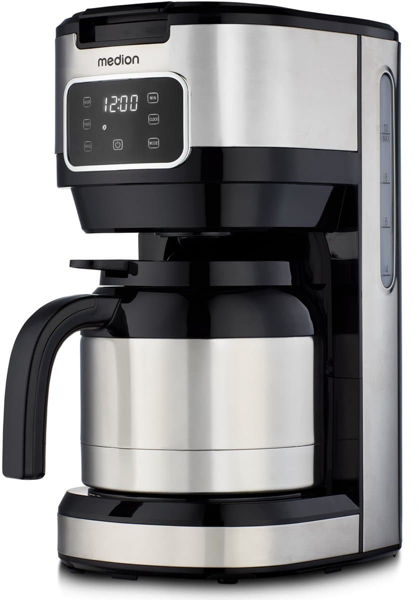 MEDION koffiezetapparaat met thermoskan en timer (filterapparaat, 10 kopjes, 1,25 liter, 900 watt, timer, antilekfunctie, display, MD11019) roestvrij staal — afbeelding 1