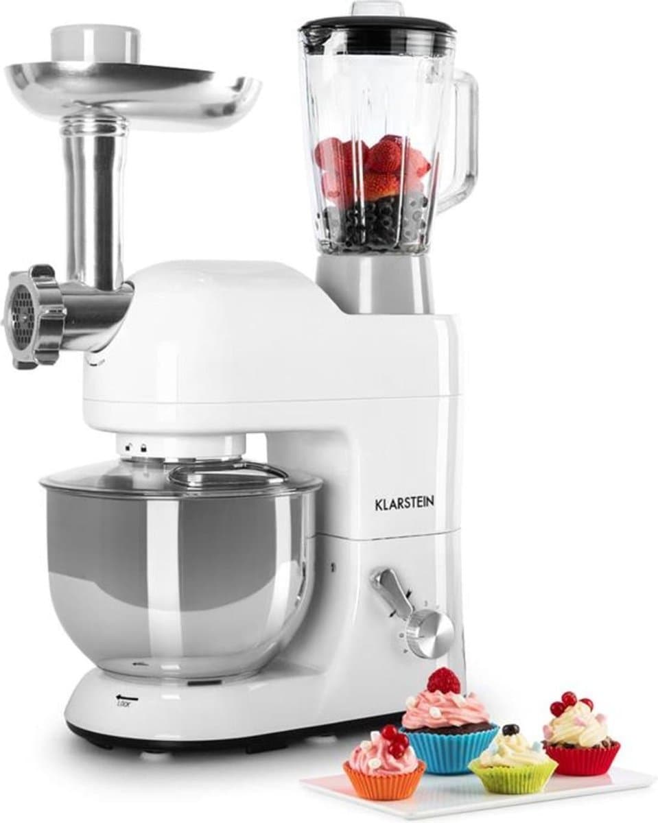Klarstein Knetmaschine Küchenmaschine mit Fleischwolf, 2000W Teigmaschine Klein, 6 Stufen, Schneebesen Rühr- & Knethaken, Planetenrührwerk, Rührmaschine mit Mixer, Küchenmaschinen mit 5L Schüssel — afbeelding 1