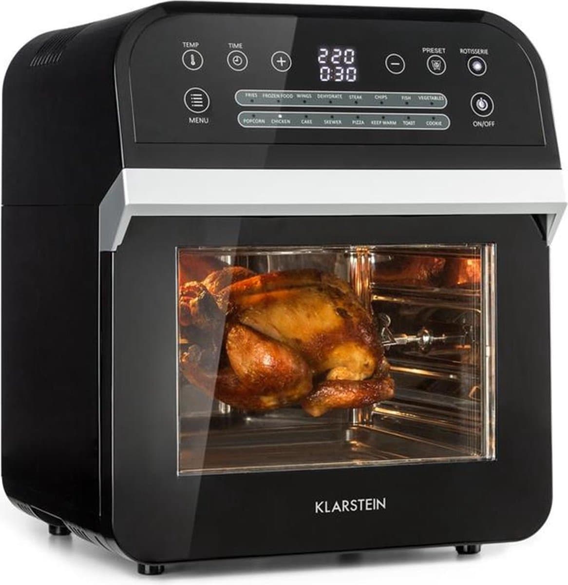 Klarstein AeroVital Cube – Heteluchtfriteuse, Airfryer zonder Olie, 50 tot 220 °C, Heteluchtfriteuse met 1600 Watt, 12 Liter Inhoud, Timer, 13 Programma’s, Zwart — afbeelding 1