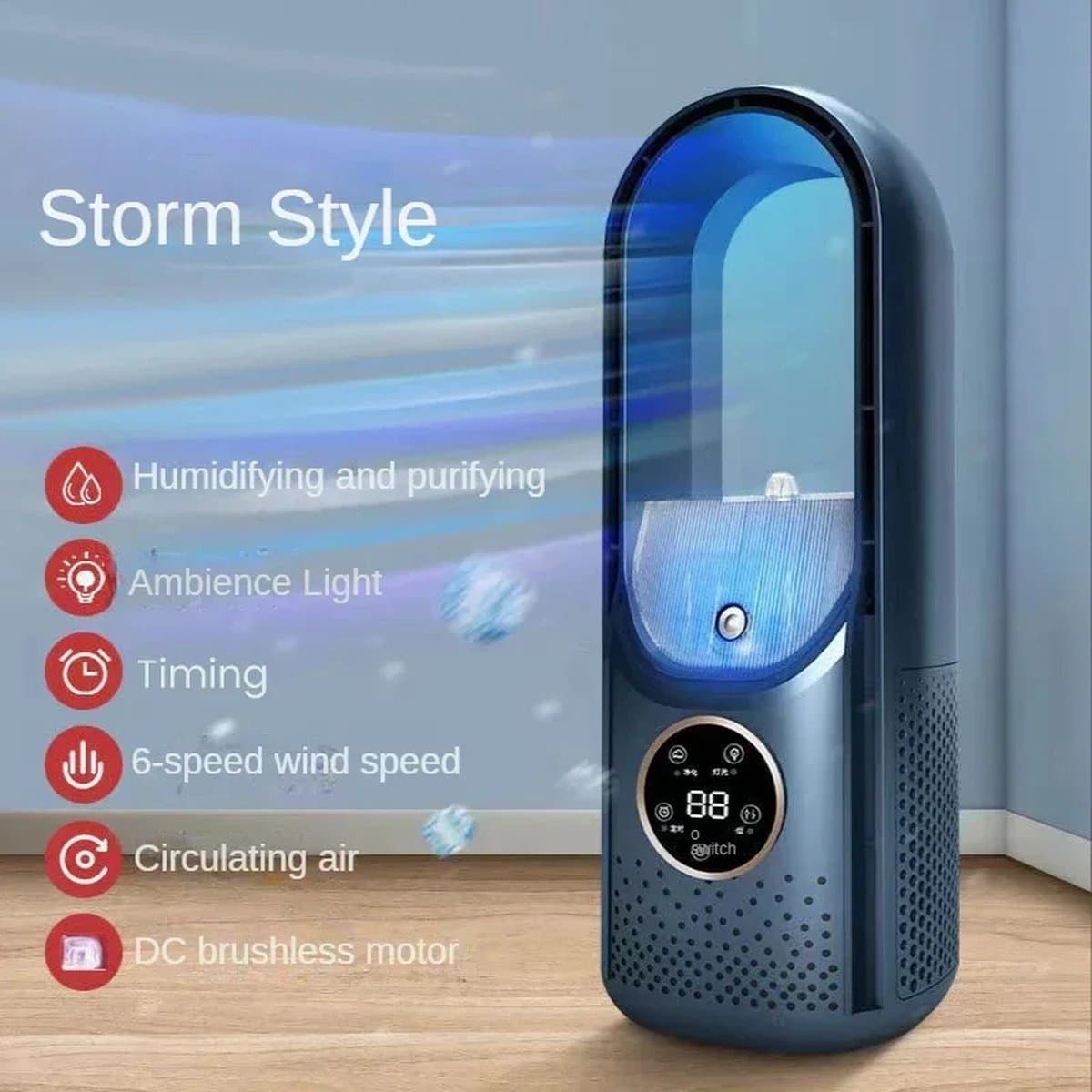 Mobiele Airco - Draagbare USB Luchtkoeler & Bladloze Ventilator - 6 Instelbare Sterktes - Stille Koelventilator & Luchtbevochtiger ( zwart ) — afbeelding 1