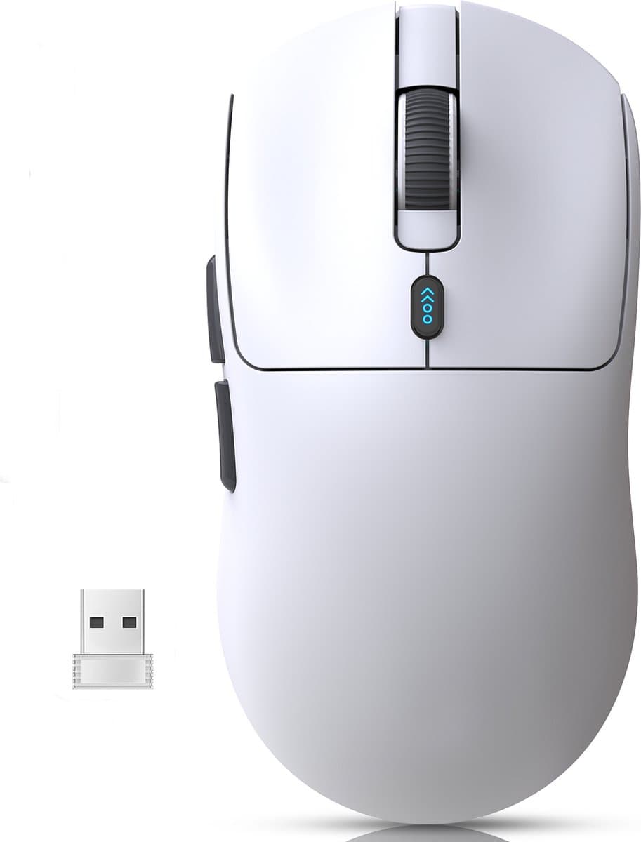 Fuegobird T68 Gaming Muis – 54g Ultra Lichtgewicht – Tri-Mode Draadloos – 12000 DPI – USB-C Oplaadbaar – Ergonomisch – Wit — afbeelding 1