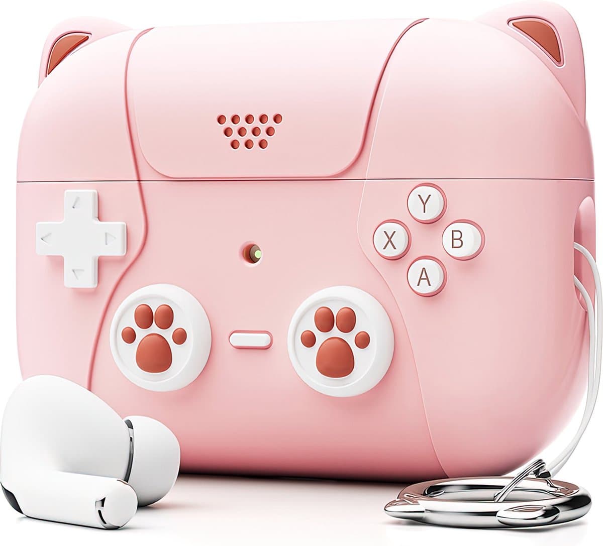 Ainy - PRO Siliconen Gaming PC Controller Hoesje met sleutelhanger Roze - Geschikt voor Apple Airpods Pro 2 / Pro 1 | case met keycord | schokbestendig | Uitsparing voor oplaadpoort & draadloos opladen ondersteund | cadeau voor vrouwen — afbeelding 1