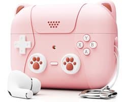 Ainy - PRO Siliconen Gaming PC Controller Hoesje met sleutelhanger Roze - Geschikt voor Apple Airpods Pro 2 / Pro 1 | case met keycord | schokbestendig | Uitsparing voor oplaadpoort & draadloos opladen ondersteund | cadeau voor vrouwen