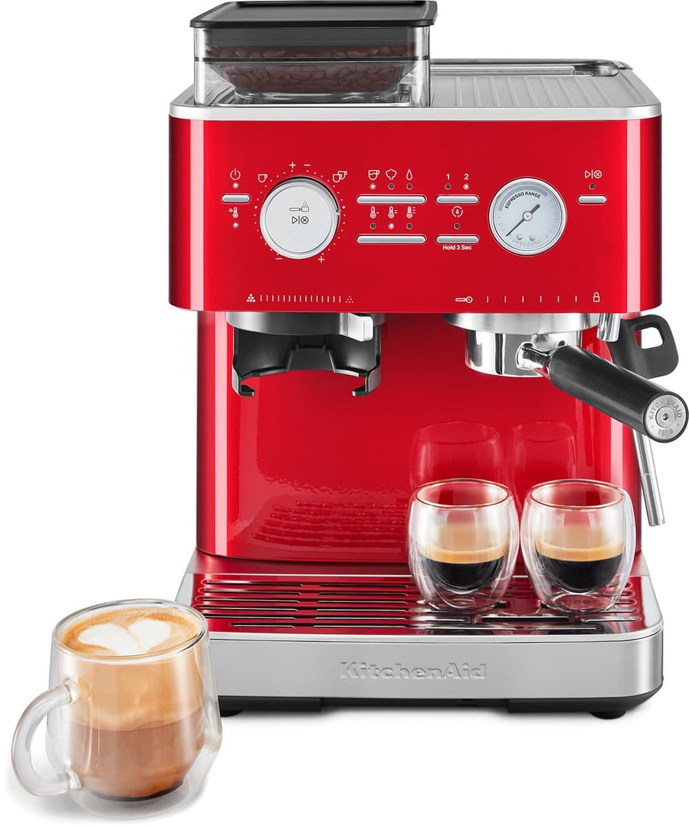 KitchenAid Pistonmachine met Koffiemolen - 5KES6551ECA - Ingebouwde koffiemolen - kantelbaar stoompijpje - 15 bar pomp en drukmeter - Appelrood — afbeelding 1