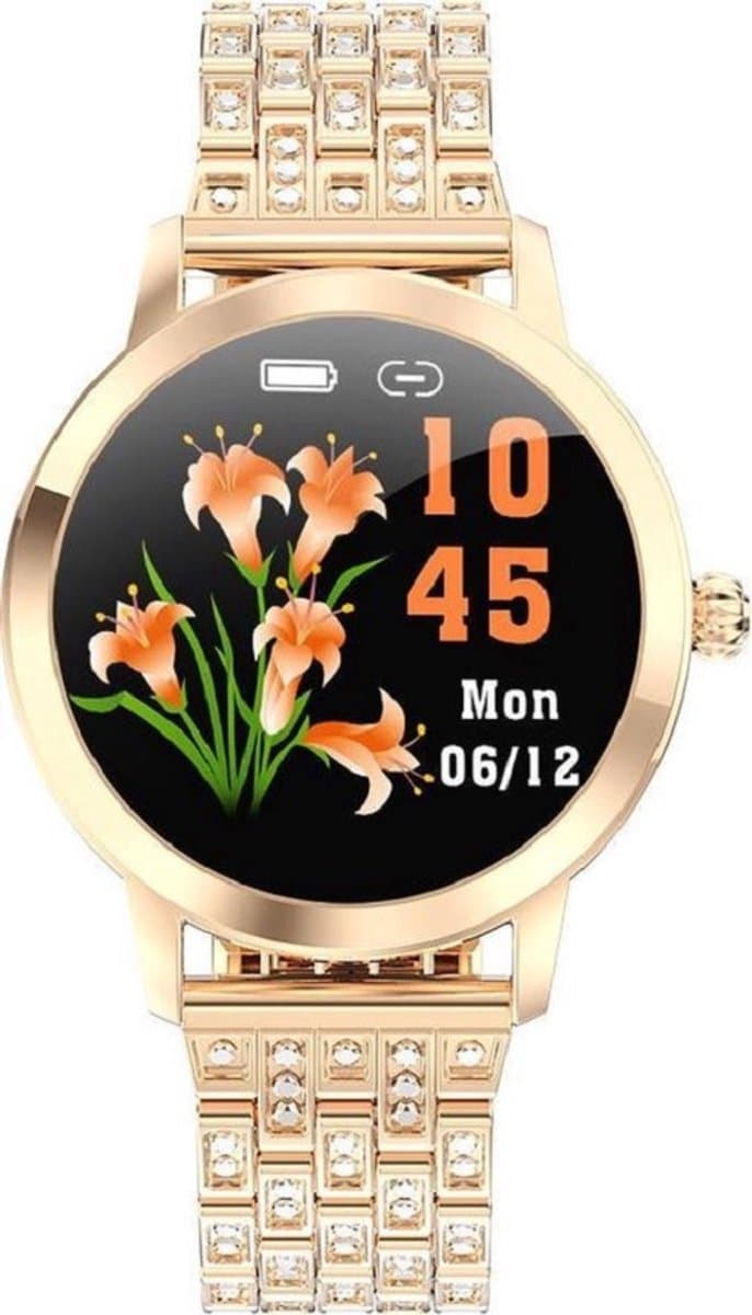 Darenci LustreFit - Luxe Smartwatch - Activity Tracker voor Dames en Heren - Stappenteller - Bloeddrukmeter - Zuurstofmeter - Luxe Stalen Band met Steentjes - Touchscreen - Spatwaterdicht - Roségoud — afbeelding 1