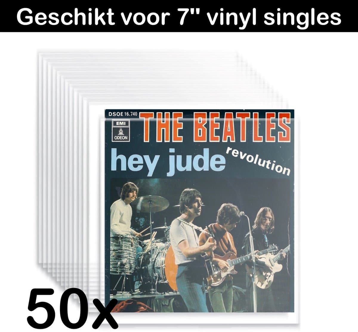 Singles Buitenhoezen voor 7 inch Vinyl – 50 stuks – VinylCare Essential ShieldSleeve – Vinyl hoes geschikt voor 7" Vinyl en 45 Toeren Singletjes – Beschermhoezen voor Singletjes – Buitenhoezen – Transparant – Polyethyleen – 100 Micron — afbeelding 1