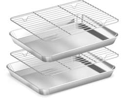 Ibenzoa® Veelzijdige Roestvrijstalen Bakplaat Set met Koelrooster voor Oven en Airfryer Gebruik