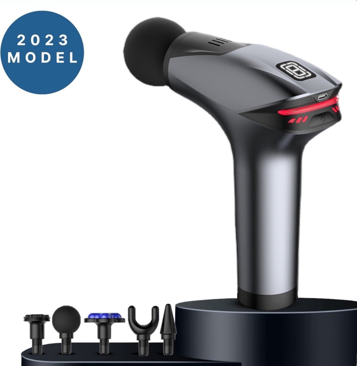 BLOZ® - Massage Gun - Massage Apparaat Fitness - Massage Gun Professioneel - Massage Pistool Relax - Cadeau - Grijs - IJscompres Hulpstuk — afbeelding 1
