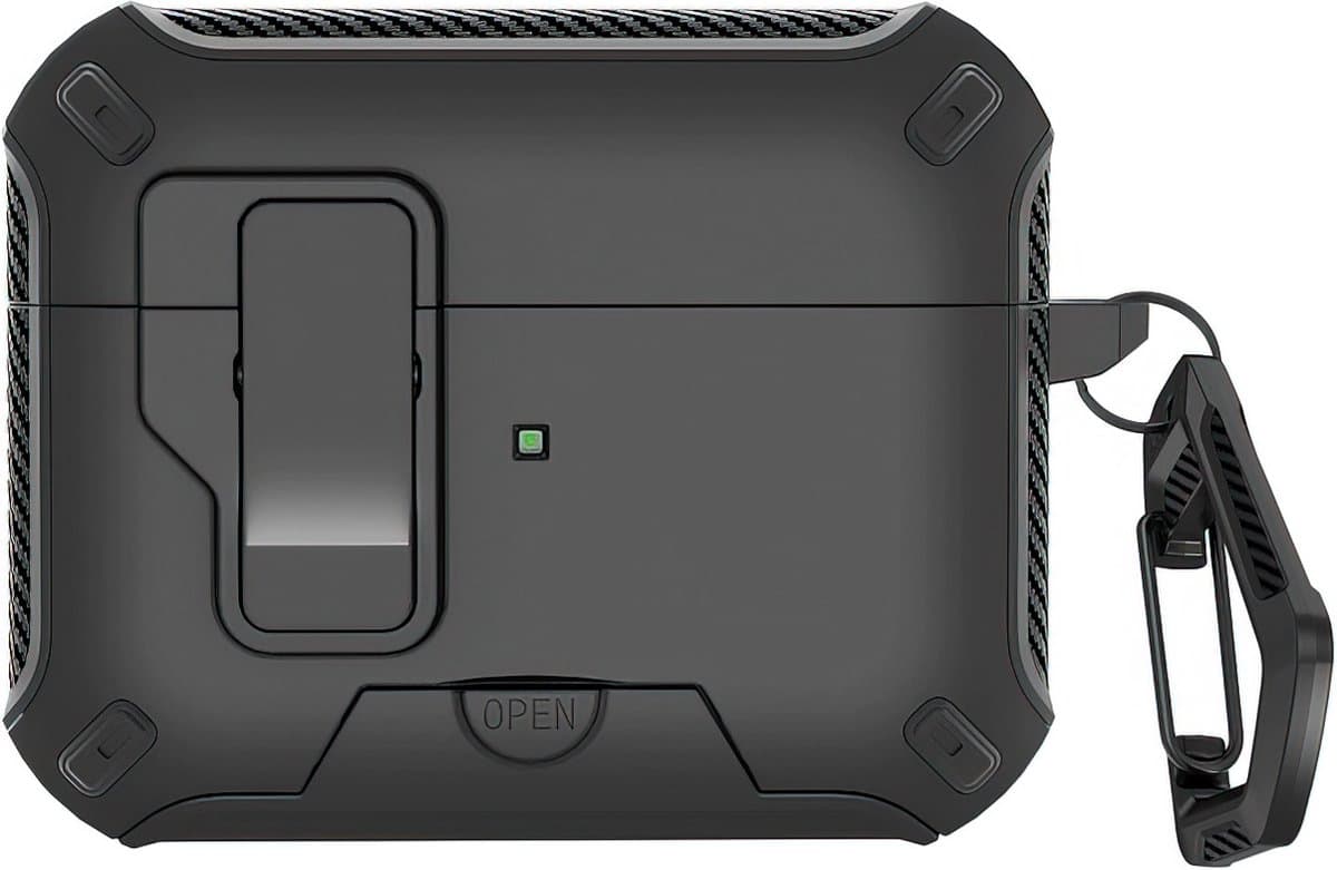 Ainy - PRO hardcase zwart met telefoon houder- Geschikt voor Apple Airpods Pro 2 / Pro 1 | Case met sleutelhanger | schokbestendig | Uitsparing voor oplaadpoort & draadloos opladen ondersteund — afbeelding 1