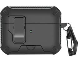 Ainy - PRO hardcase zwart met telefoon houder- Geschikt voor Apple Airpods Pro 2 / Pro 1 | Case met sleutelhanger | schokbestendig | Uitsparing voor oplaadpoort & draadloos opladen ondersteund
