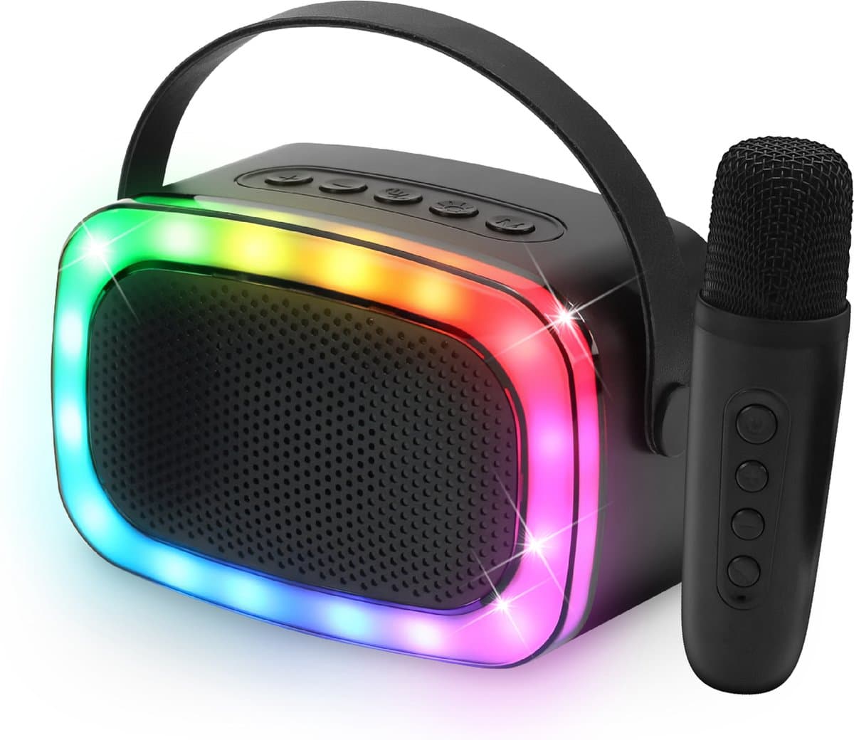 PartyFunLights mini karaoke set party speaker met microfoon zwart - Discoverlichting - Draadloos - Voor volwassenen en kinderen — afbeelding 1