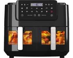 Heteluchtfriteuse XXL 9L 2 Laden LED-Touchscreen Kijkvenster 9 Programma's Match Cook & Smart Finish 2400W Zwart