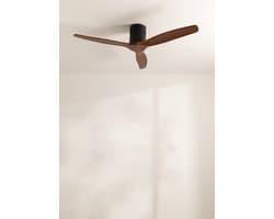 CREATE - Plafondventilator 40W silent Ø132 cm - Controller voor wandmontage - afstandsbediening - Zwart Donker Hout- WIND CALM