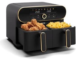 Airfryer met Twee Bakken - Dubbele Airfryer - Gezond Koken - Twee Onafhankelijke Kamers - 11 Liter Capaciteit - Zwart Goud