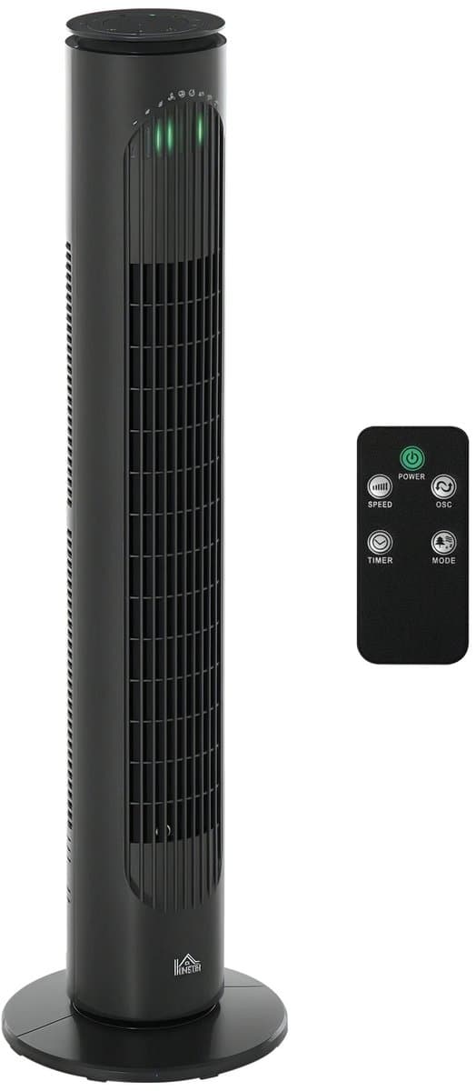 Zerova Torenventilator met Afstandsbediening - Ventilator Staand - Fan - Luchtverfrisser - 3 Snelheden - 45 W - Donkergrijs — afbeelding 1