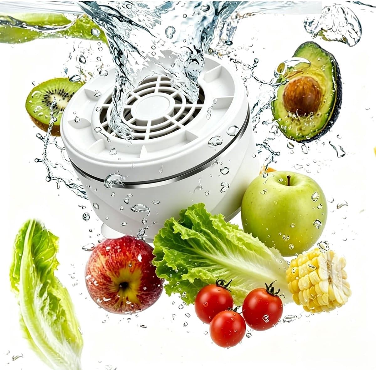 Bestrijdingsmiddelenwasmachine - Groente- en fruitwasmachine - 15W krachtige vortex - 4 instelbare snelheden - Groente- en fruitreiniger - 10,4 x 6,0 cm - Wit — afbeelding 1