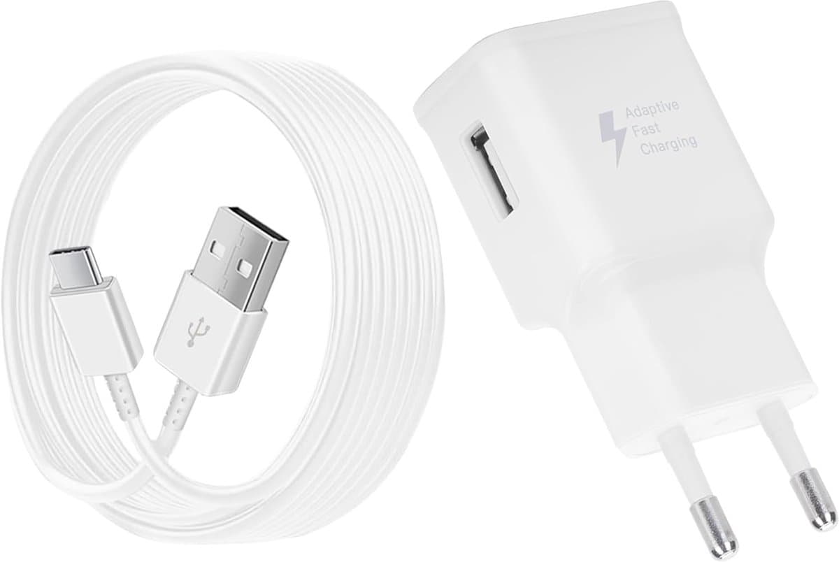 USB Oplader met Oplaadkabel USB Type-C geschikt voor Samsung Galaxy A15 A14 A13 A04s A05s A71 A55 A54 A53 A52s A40 A35 A34 A33 A25 A23 M51 M34 M14 S8 S9 S10 S20 - Snellader Adapter Mobiele Telefoon Kabel — afbeelding 1