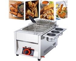 Gasfriteuse Dubbele Mand - Friteuse Restaurant - Professioneel Frituren - Roestvrij Staal - 11 Liter - Zilver