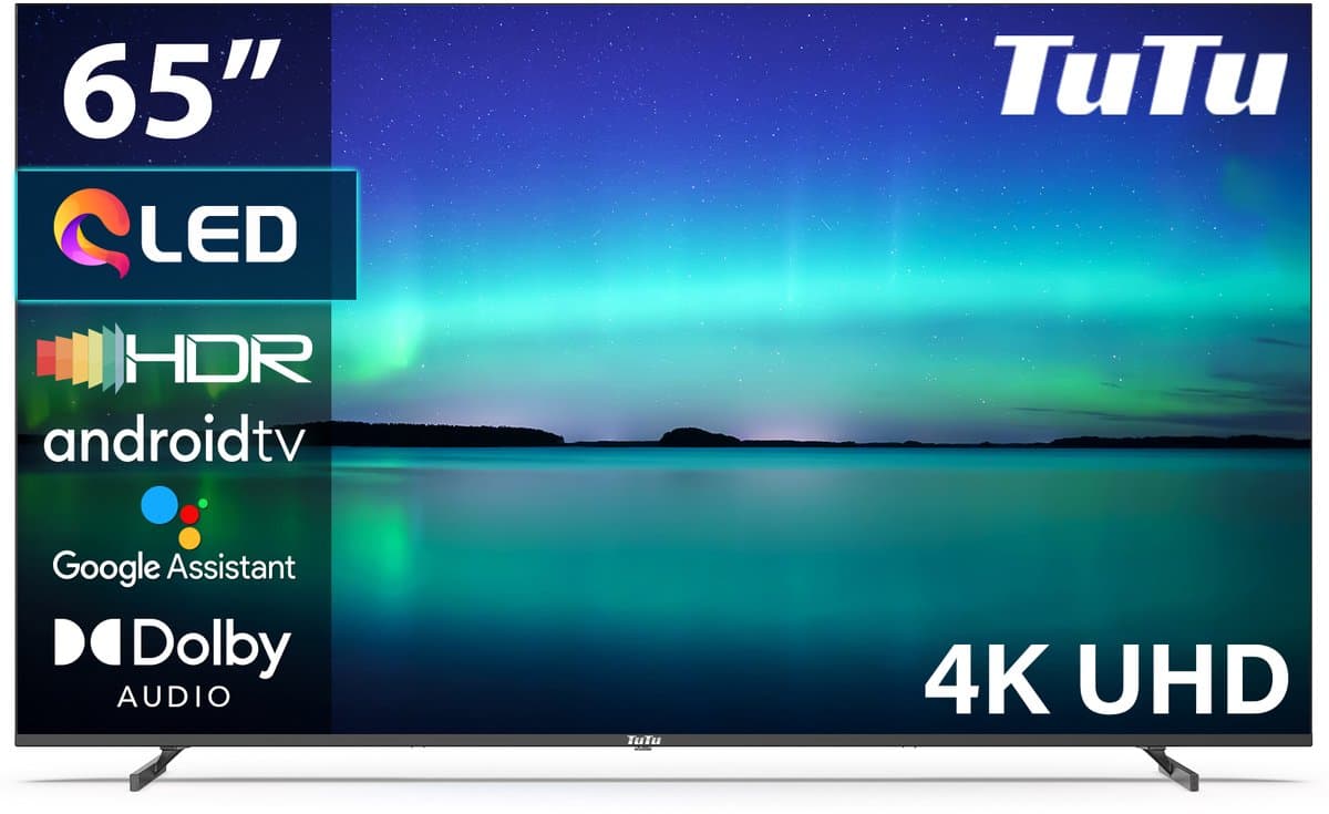 TuTu Android Smart TV - QLED 4K UHD - 65 inch/165 cm - Voice control - Streaming apps - HDMI x3, USB x2, CI+ - Tripple Tuner DVB-T/T2/S/S2/C - Frameless Design - Geassembleerd in Nederland - TUQ65UN1 — afbeelding 1