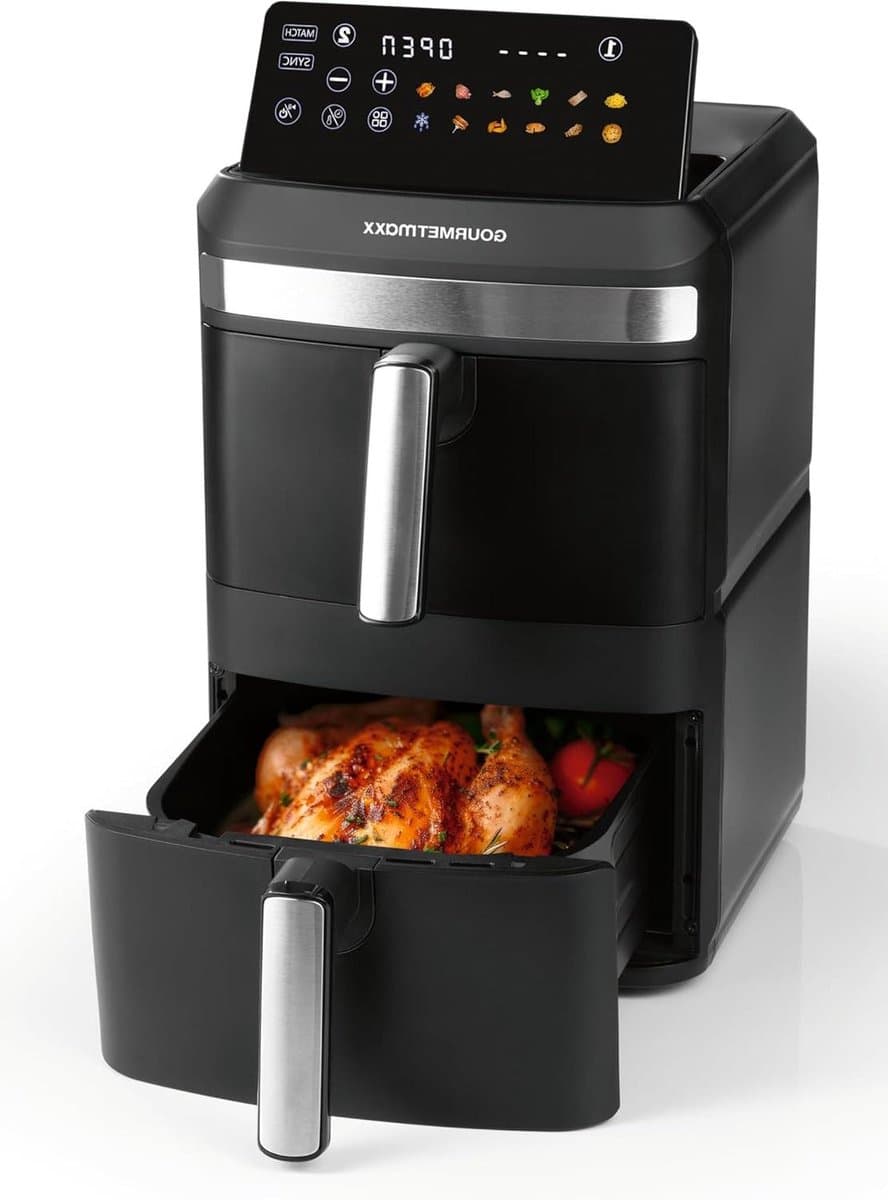 Dubbele Heteluchtfriteuse - Verticale Airfryer - Vetarm Koken - Twee Kamers SYNC - 12 Liter - Zwart — afbeelding 1