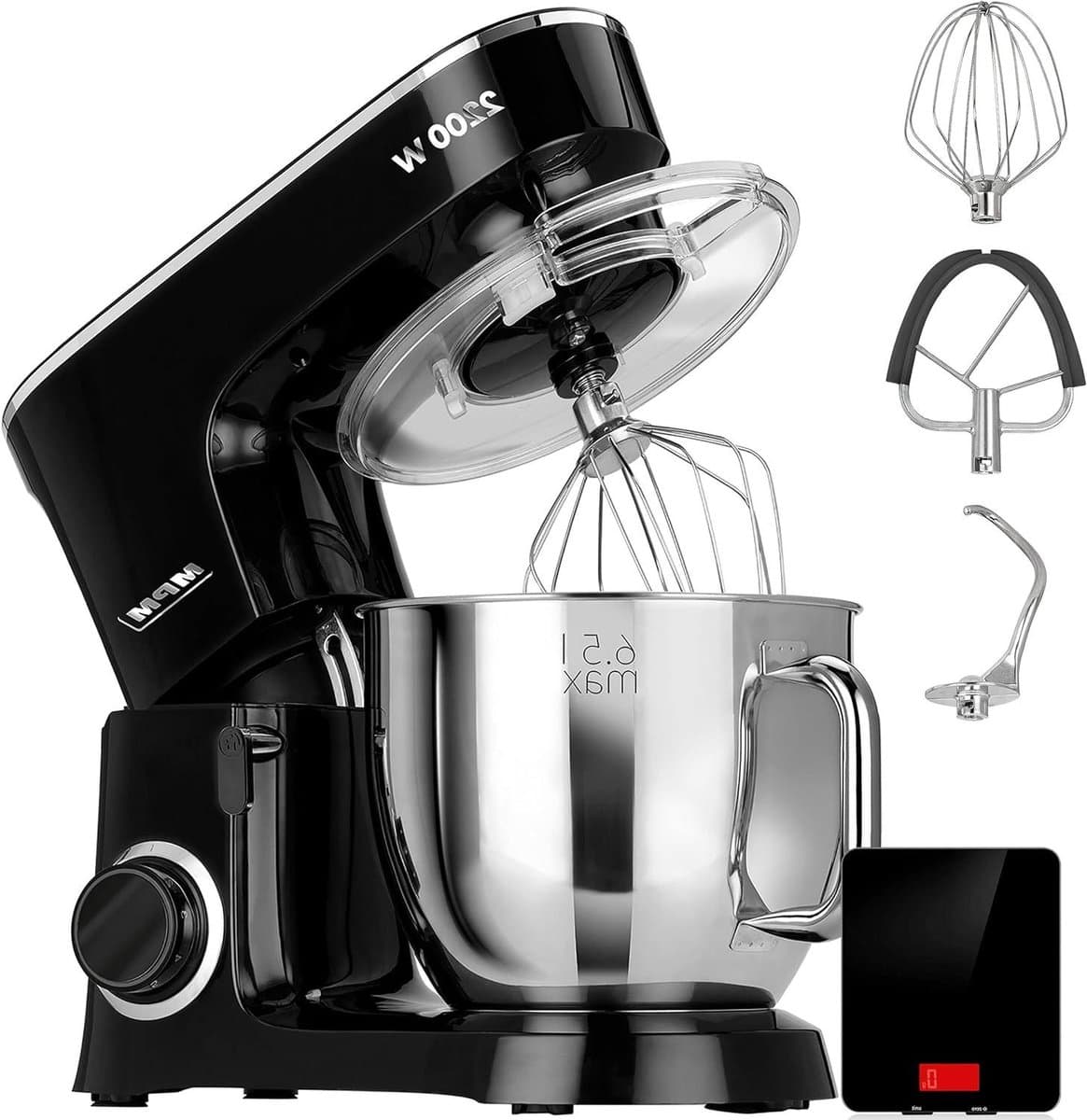 Keukenmachine met Weegschaal - Bakmixer Robot - Deeg Kneden - Planetair Systeem - 6.5 Liter Kom - Zwart RVS — afbeelding 1