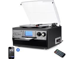 DIGITNOW Bluetooth Platenspeler met CD, Cassette, Radio & USB – Vinyl naar MP3 Converter - zonder speakers