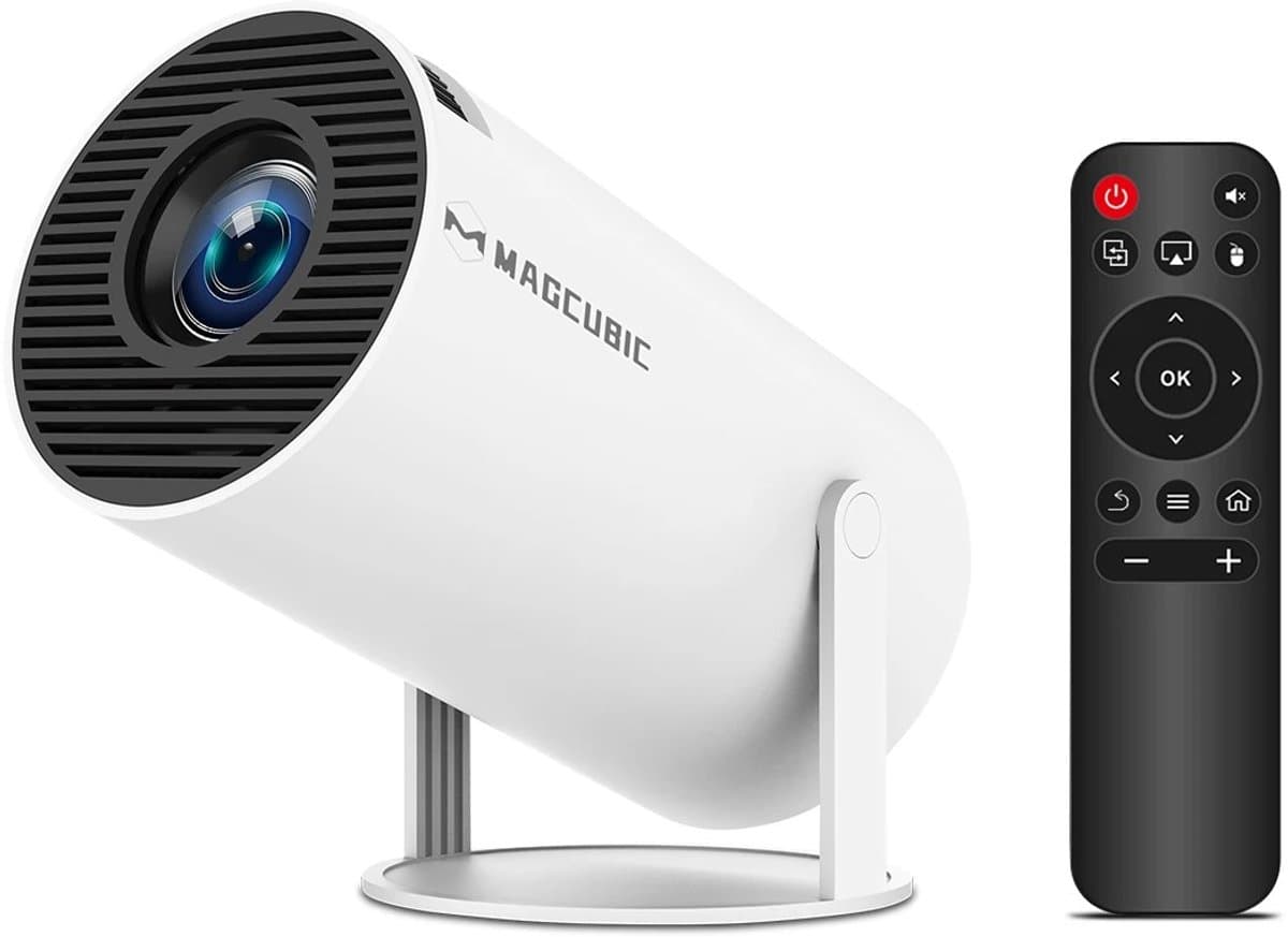 LabelOne Beamer - Projector - Mini Beamer - 8000 lumen - 8K - draagbaar - 180° rotatie - speaker - afstandsbediening - wit — afbeelding 1