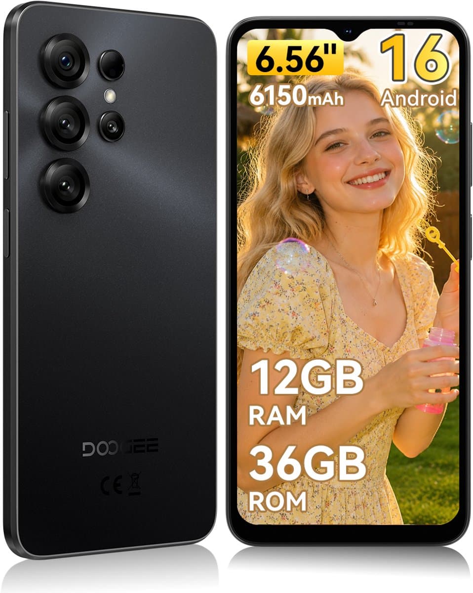 DOOGEE Note 56 X Lite Smartphone - 6,56 Inch - 12GB(3+9) RAM - 32GB ROM - 6150 mAh - Android 16 - Met 3,5 mm hoofdtelefoonaansluiting - Zwart — afbeelding 1