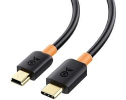 SnelShoppen - Mini USB naar USB-C Kabel 2,0 m - 480 Mbps Data Overdracht en 15W Opladen - Compatibel met Gamecontroller, GPS, Camera, Dashcam - Zwart