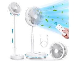 Draagbare Tafelventilator met Batterij – Oplaadbare Ventilator USB-C 8000 mAh – In Hoogte Verstelbaar – Met Afstandsbediening – Stil en Opvouwbaar voor Thuis, Kantoor en Reizen