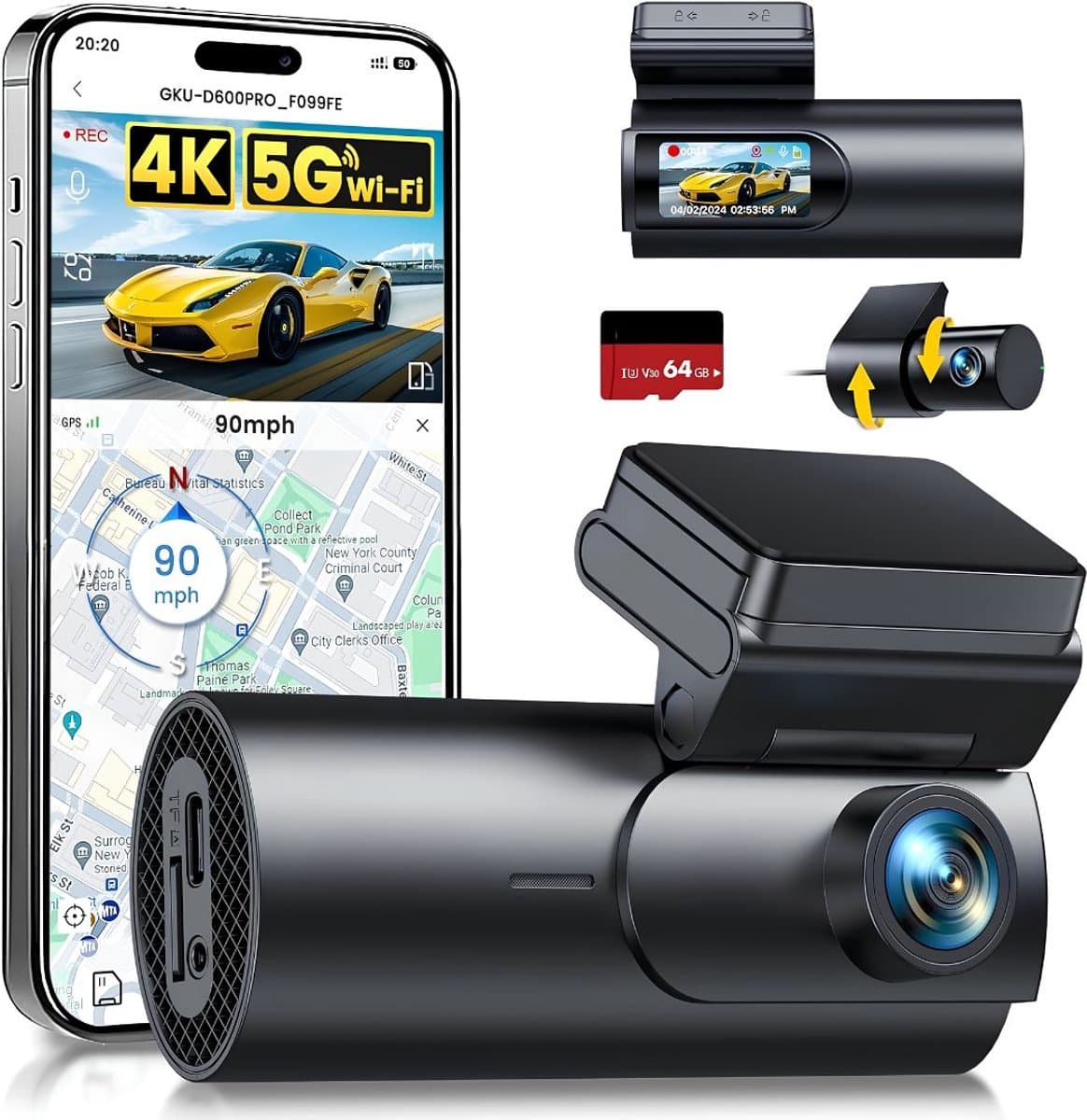 JCP® Draadloze Dashcam - Draadloos CarPlay-Scherm - Dashcam met CarPlay - Zwart - 3cm x 5cm x 10cm — afbeelding 1