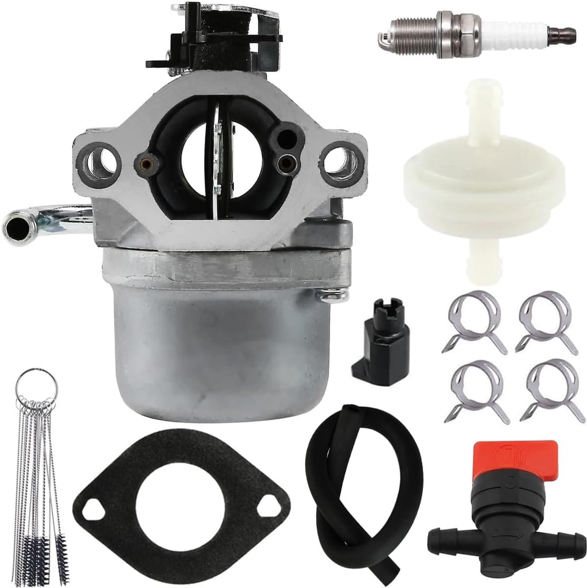 SnelShoppen - Carburetor Kit voor Grasmaaier 590399 796077 - Inclusief BK6E Bougie, Brandstofslang en Filter - Vervangingsonderdeel voor BS 21A707 21R — afbeelding 1