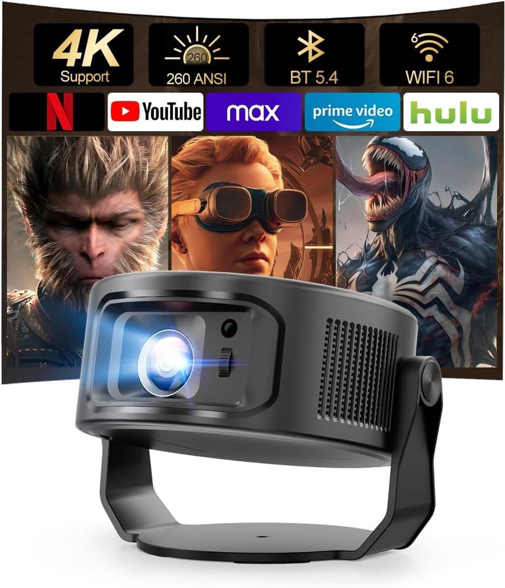 SnelShoppen - Magcubic Mini-beamer 4K, 360° + 35° opvouwbare split projector, 260 ANSI, wifi 6, Bluetooth 5.4, automatische trapeziumcorrectie, handma — afbeelding 1