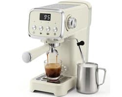 ECTEATOY® espressomachine piston 20 Bar - pistonmachines 1350W - koffiemachines met Melkopschuimer, Heet Water & Kopjesverwarmer - 1.2L - Crème