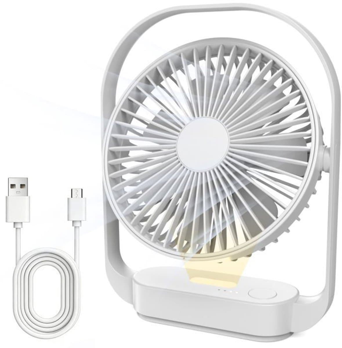 Draadloze bureauventilator van 4000 mAh, 4 ventilatorsnelheden, 2 nachtlichtstanden, oplaadbaar via USB-C, tot 20 uur batterijduur (wit). — afbeelding 1