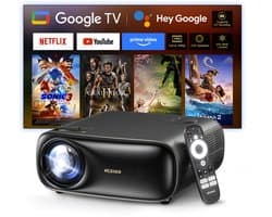 Beamer 1080p smart projector met Google TV autofocus HDR WiFi Bluetooth 800 ANSI lumen thuisbioscoop ondersteuning